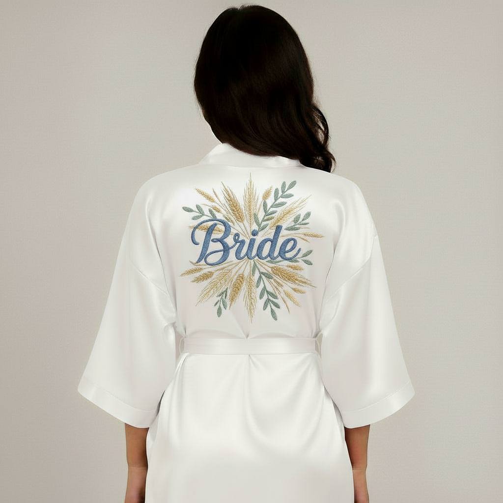 Bata satinada para novia – Personalizada con impresión