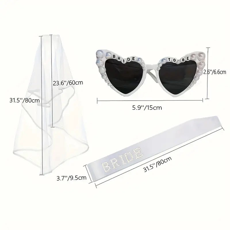 Kit Bride – Diadema, Lentes, Velo y Banda para la Novia