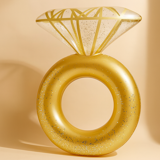 Flotador Inflable Anillo Diamante Dorado con Brillos