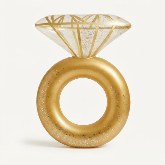 Flotador Inflable Anillo Diamante Dorado con Brillos