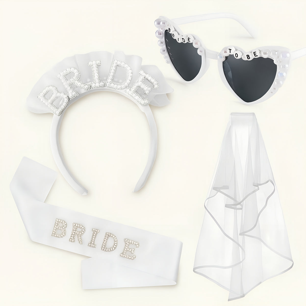 Kit Bride – Diadema, Lentes, Velo y Banda para la Novia