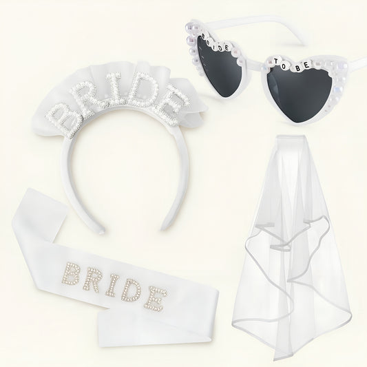 Kit Bride – Diadema, Lentes, Velo y Banda para la Novia