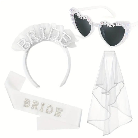 Kit Bride – Diadema, Lentes, Velo y Banda para la Novia