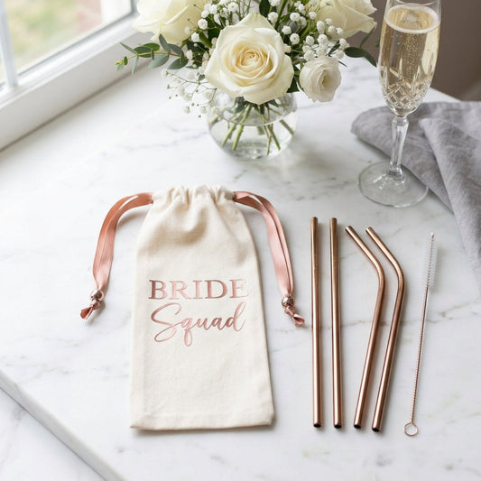 Kit Popotes Reutilizables Ecológicos Personalizable – Bride Squad Despedida de Soltera