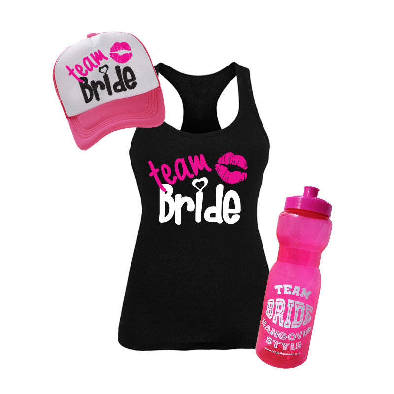 Kit Beso Team Bride (tank top, gorra trucker y cilindro)